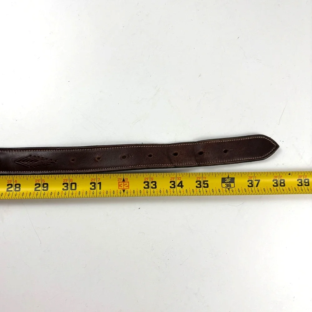 Leather Belt Mens 32 Brown Good Western Lizard Inlay Embossed Leaf Cowboy Rustic